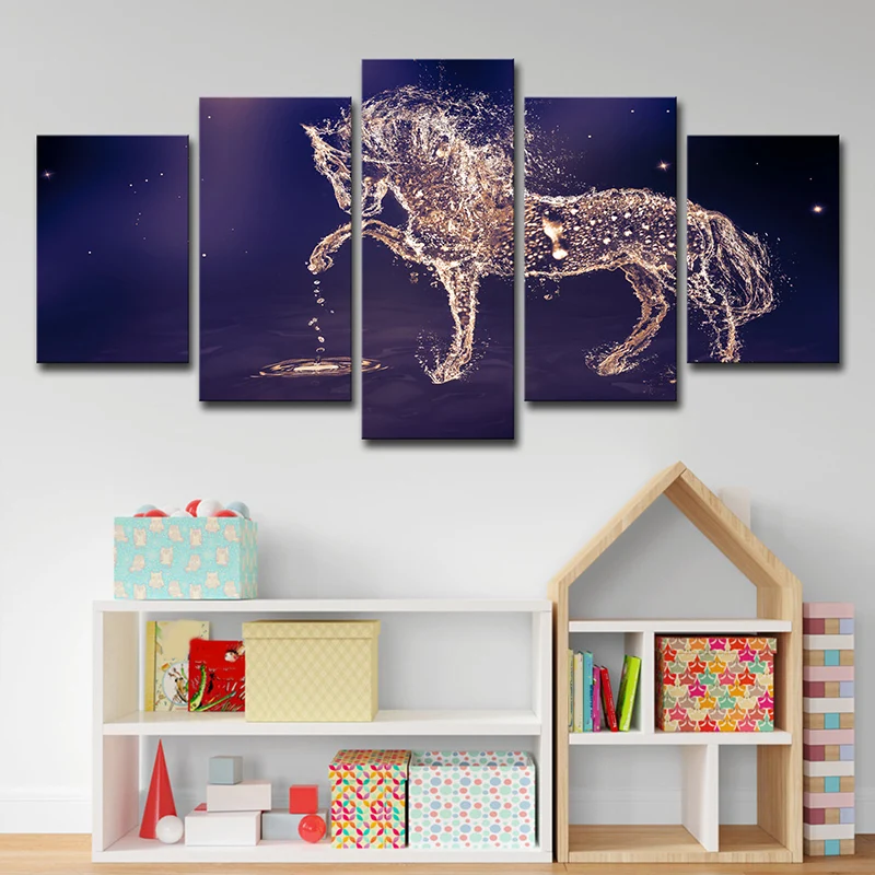 Constellations Horse Wall Art Decor Modernisme Impression sur toile multi-pièces en violet Clearhalo