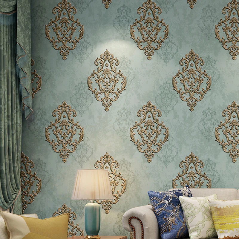 Couleur pastel 57,1 pieds carrés Papier peint non tissé résistant à l'humidité Impression 3D Damask Design Revêtement mura...