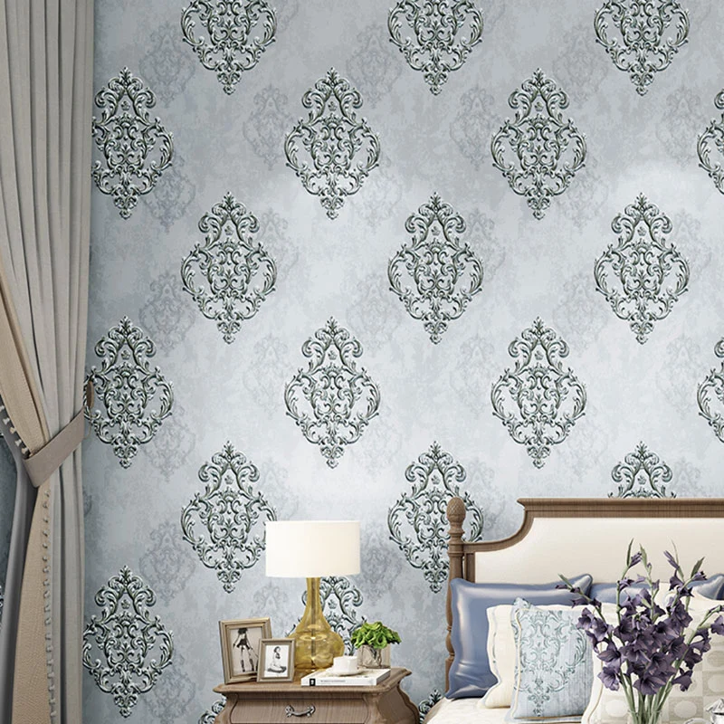 Couleur pastel 57,1 pieds carrés Papier peint non tissé résistant à l'humidité Impression 3D Damask Design Revêtement mura...