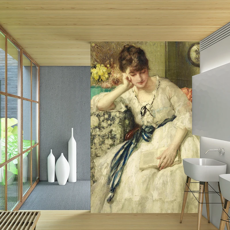 Décalcomanie murale européenne entière en Beige et jaune, Art mural de femme distinguée, sur mesure Clearhalo