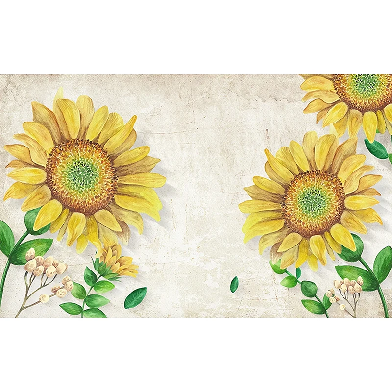 Décalcomanie murale minimaliste de mur de tournesol pour le mur d’accent, art mural sur mesure en jaune et beige Clearhalo