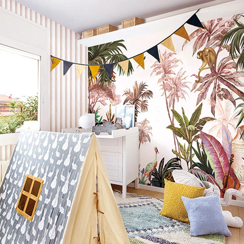 Décalcomanie murale de plantes tropicales pour mur d’accent, rose pastel, taille personnalisée disponible Clearhalo