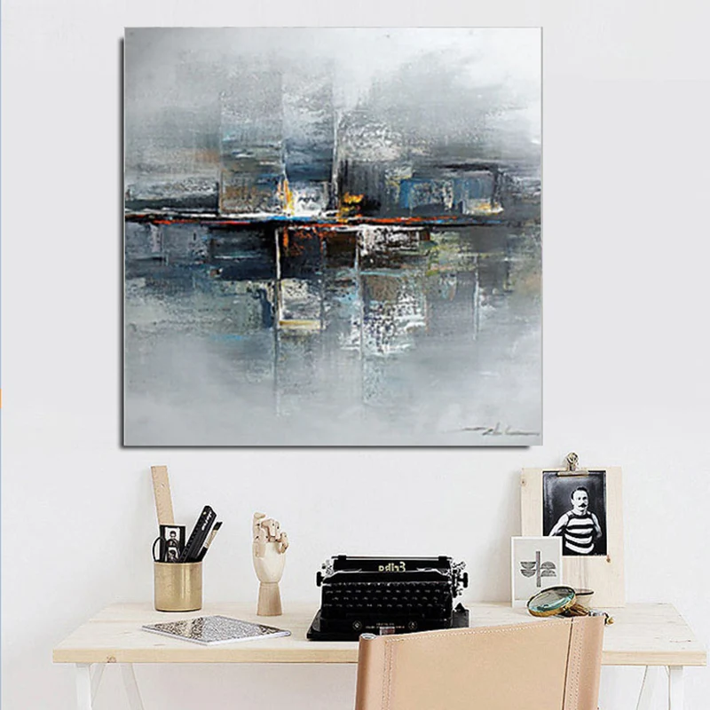 Décoration murale abstraite, paysage de pont maritime enchanteur moderne, toile enveloppée en gris Clearhalo