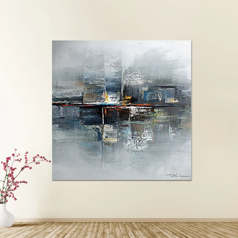 Décoration murale abstraite, paysage de pont maritime enchanteur moderne, toile enveloppée en gris Clearhalo