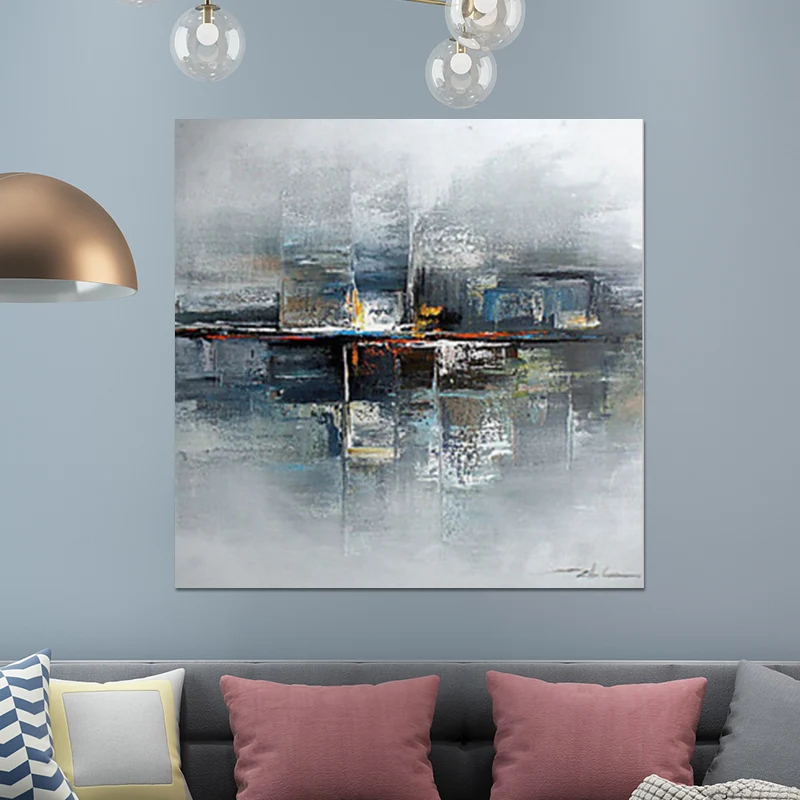 Décoration murale abstraite, paysage de pont maritime enchanteur moderne, toile enveloppée en gris Clearhalo