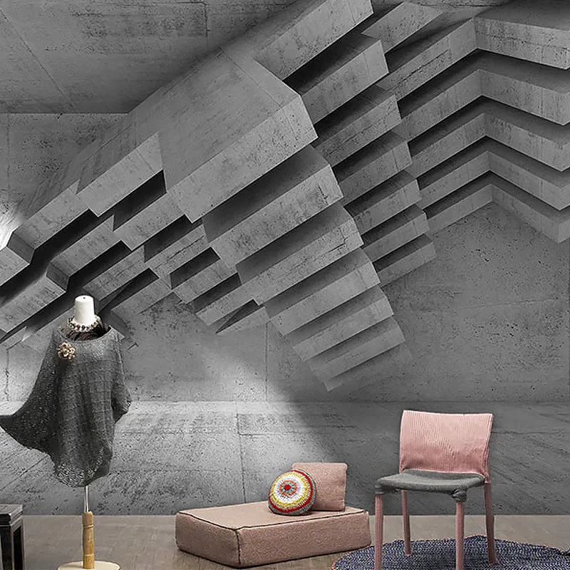 Décoration murale complète pour atelier, papier peint mural 3D Visual Zone en noir et gris, résistant aux taches Clearhalo