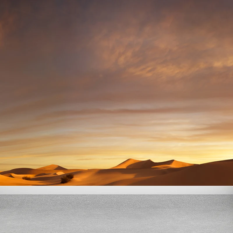 Décoration murale moderne non tissée jaune, paysage de dunes du désert et de ciel nocturne, taille personnalisée Clearhalo