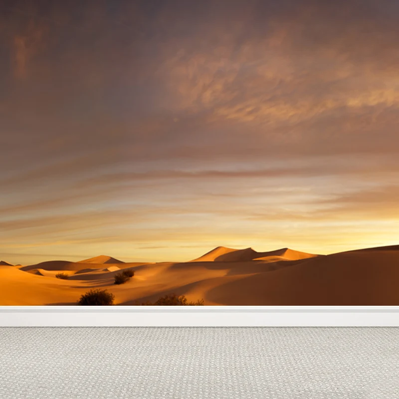 Décoration murale moderne non tissée jaune, paysage de dunes du désert et de ciel nocturne, taille personnalisée Clearhalo
