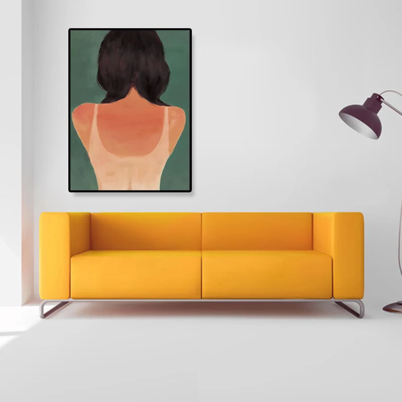 Décoration murale Pop Art Orange, Illustration du dos d'une jeune fille, impression sur toile pour chambre Clearhalo
