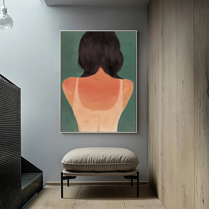 Décoration murale Pop Art Orange, Illustration du dos d'une jeune fille, impression sur toile pour chambre Clearhalo