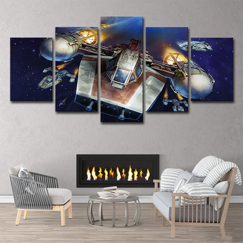 Décoration murale de science-fiction Y-Wing Starfighter, impression sur toile bleu foncé pour chambre à coucher Clearhalo