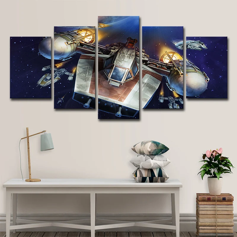 Décoration murale de science-fiction Y-Wing Starfighter, impression sur toile bleu foncé pour chambre à coucher Clearhalo