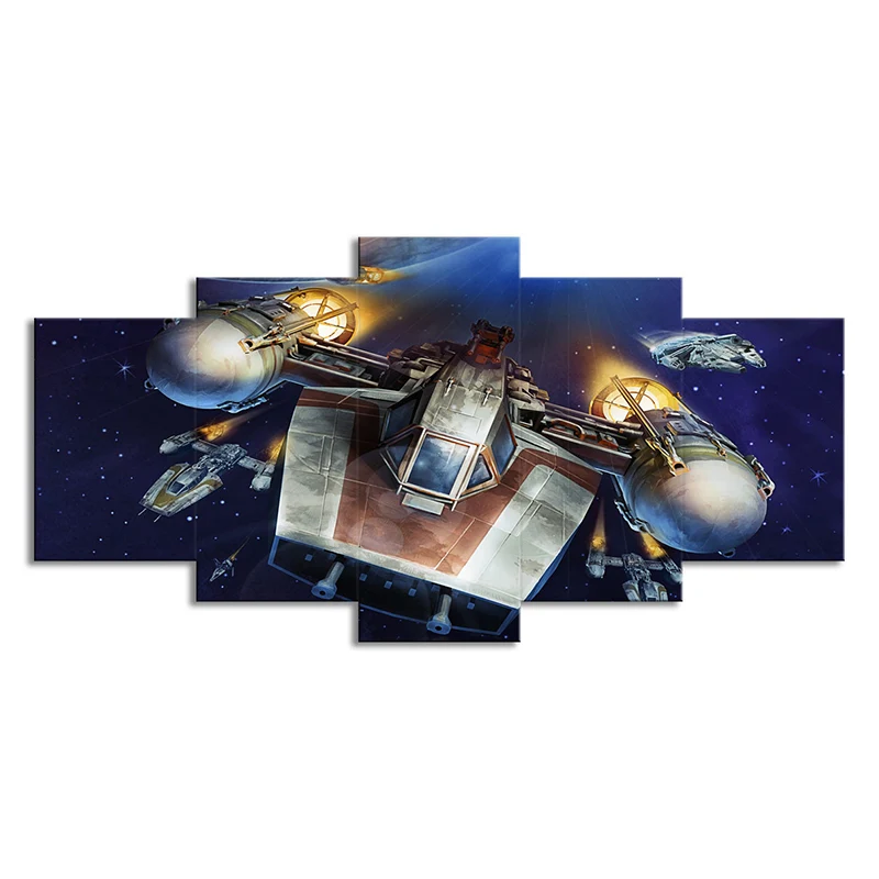 Décoration murale de science-fiction Y-Wing Starfighter, impression sur toile bleu foncé pour chambre à coucher Clearhalo