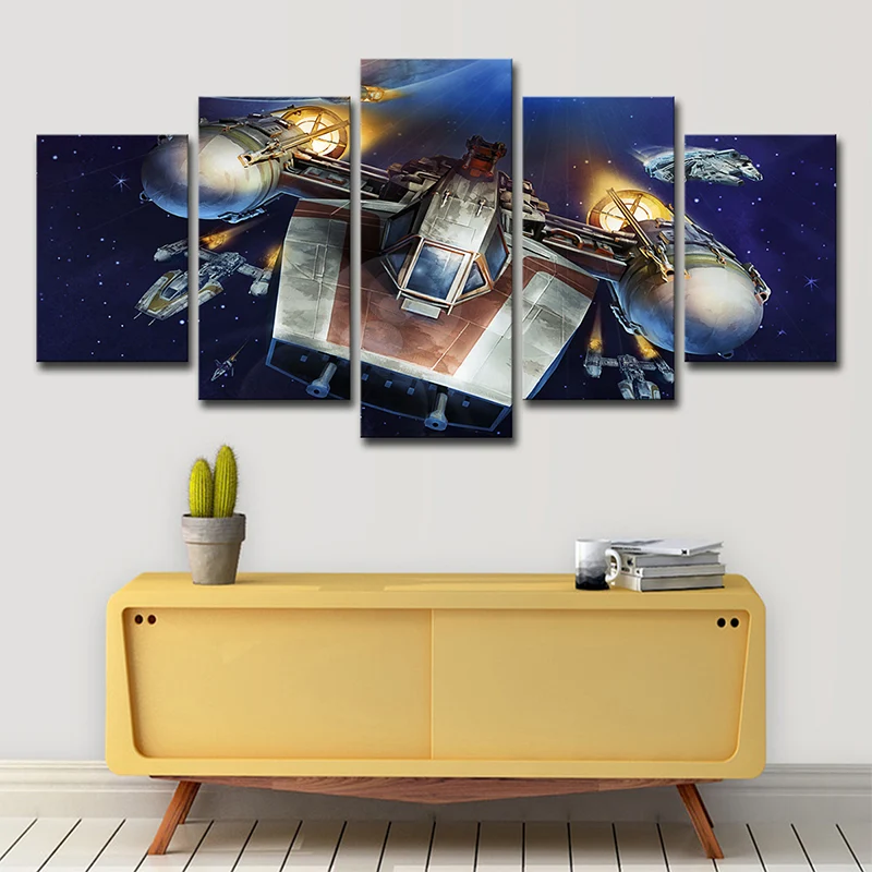 Décoration murale de science-fiction Y-Wing Starfighter, impression sur toile bleu foncé pour chambre à coucher Clearhalo