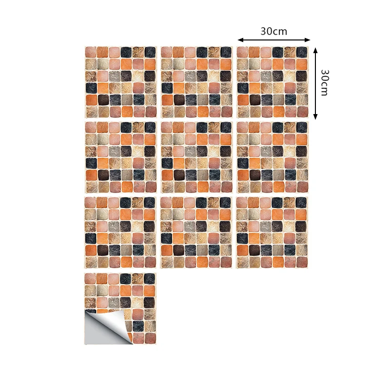 Ensemble de panneaux de papier peint en carreaux de mosaïque orange, décoration murale autocollante pour salle de bain, 10...