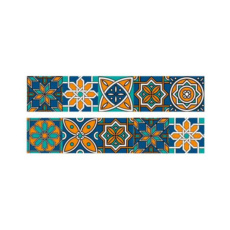 Ensemble de panneaux de papier peint décollables à fleurs ethniques pour mur d'accent, bleu, 3,5' L x 8" l Clearhalo