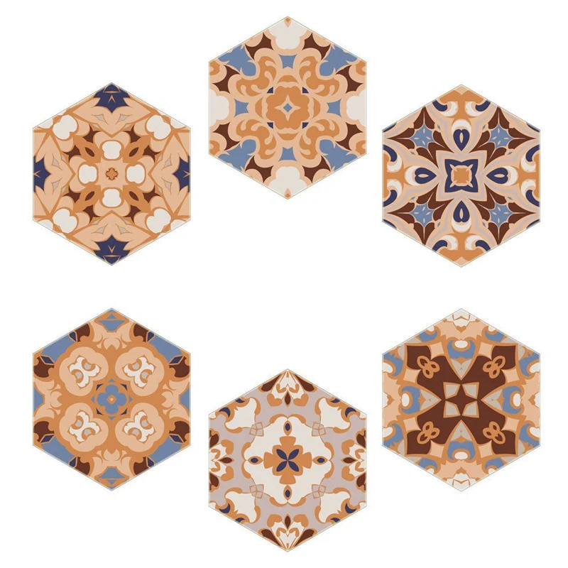 Ensemble de panneaux de papier peint à fleurs style Boho, en PVC, peler et coller, décoration murale orange-bleu pour la m...