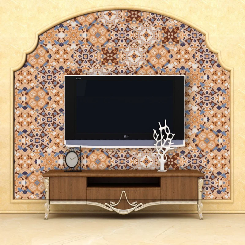 Ensemble de panneaux de papier peint à fleurs style Boho, en PVC, peler et coller, décoration murale orange-bleu pour la m...