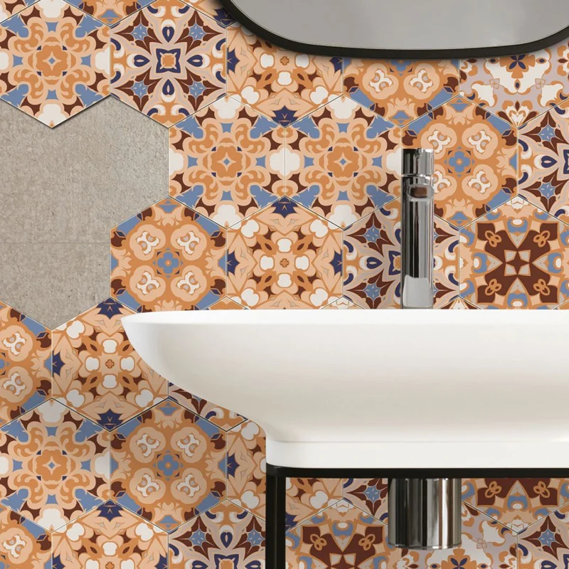 Ensemble de panneaux de papier peint à fleurs style Boho, en PVC, peler et coller, décoration murale orange-bleu pour la m...