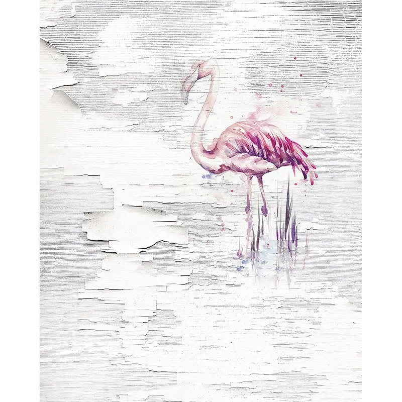 Extra Large Illustration Flamingo Mural Wallpaper pour chambre de fille en rose et gris, taille personnalisée disponible C...