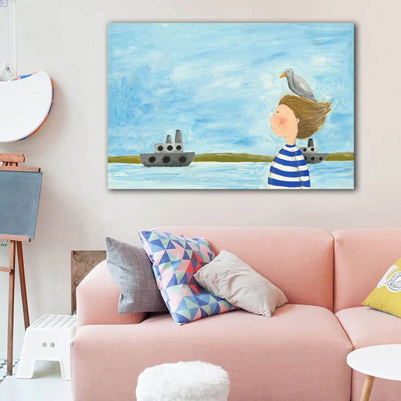 Fille texturée et peinture de mer Décoration murale en toile d’art contemporain, tailles multiples Clearhalo