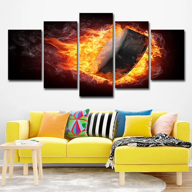 Flame Musical Wall Art Décoration murale moderne sur toile en noir et jaune, plusieurs pièces Clearhalo