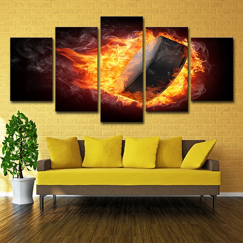 Flame Musical Wall Art Décoration murale moderne sur toile en noir et jaune, plusieurs pièces Clearhalo