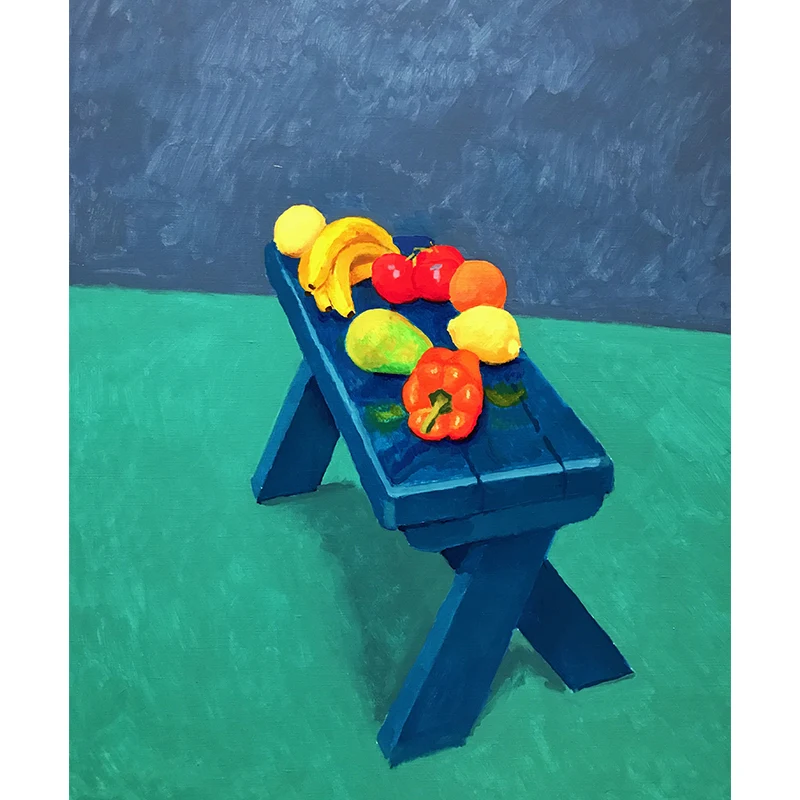 Fruits dans des natures mortes - Revêtement mural Art déco bleu-vert pour chambre à coucher, sur mesure Clearhalo