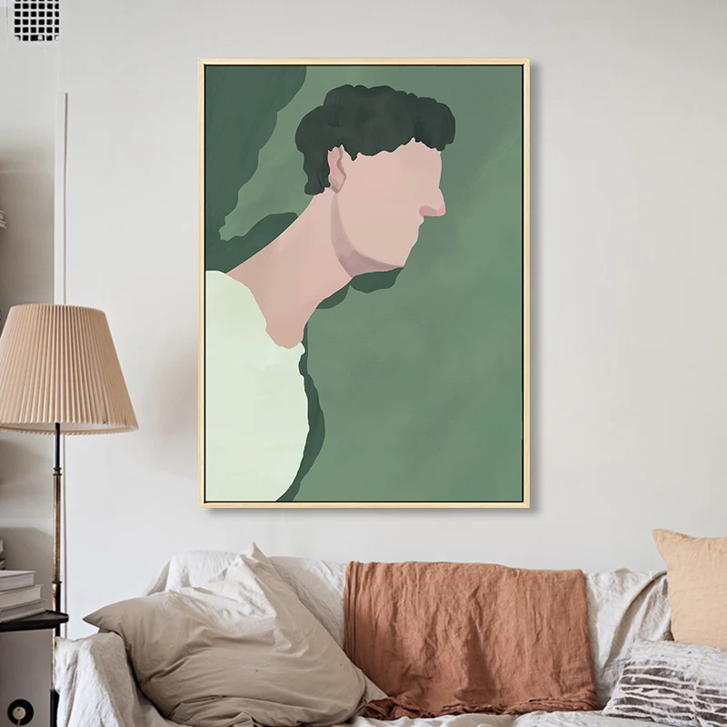 Garçon Figure Dessin Mur Art Décor Funky Texturé Impression sur Toile en Vert pour Chambre Clearhalo