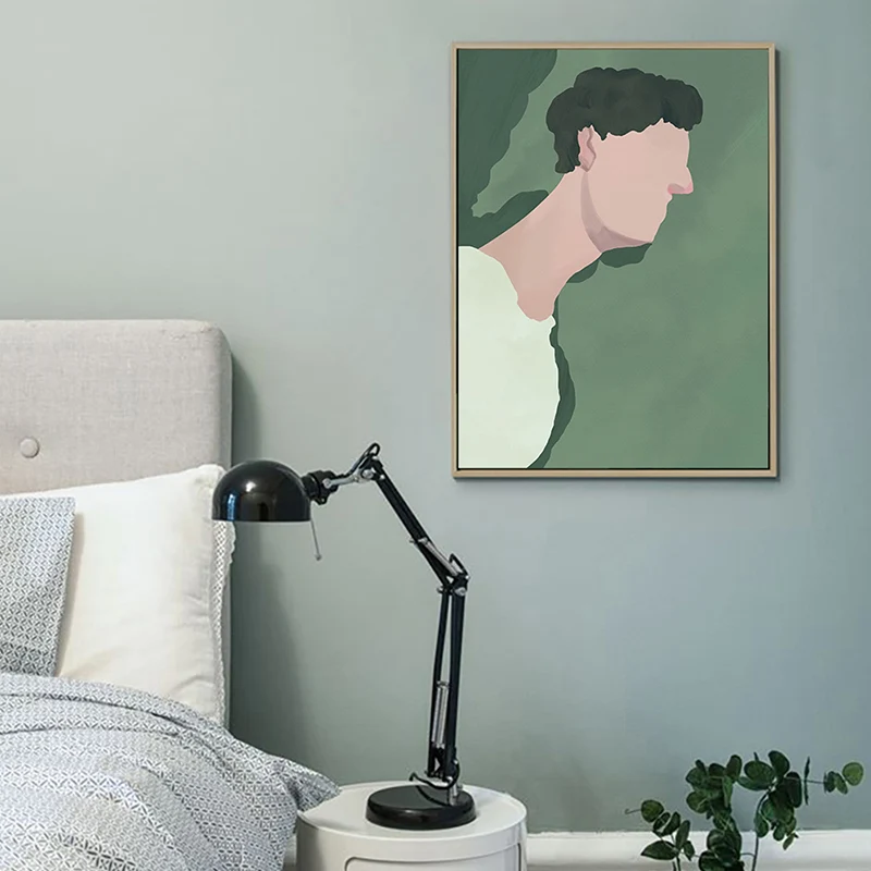 Garçon Figure Dessin Mur Art Décor Funky Texturé Impression sur Toile en Vert pour Chambre Clearhalo