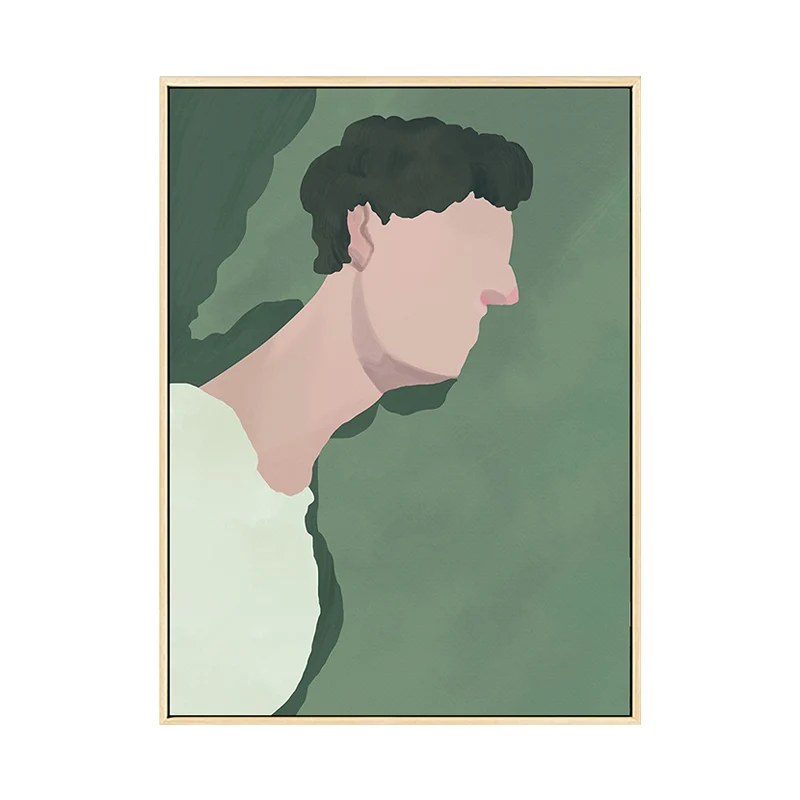 Garçon Figure Dessin Mur Art Décor Funky Texturé Impression sur Toile en Vert pour Chambre Clearhalo