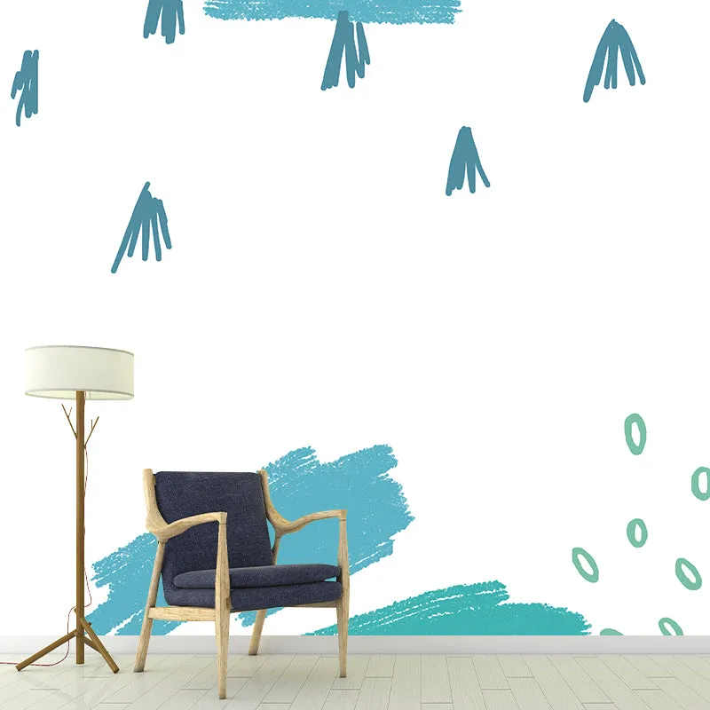 Grand coup de pinceau Mural Style enfants, peinture abstraite Simple, Art Mural en bleu pour chambre à coucher Clearhalo