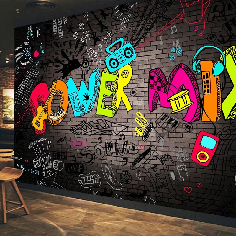 Grand papier peint mural graffiti pour salon de coiffure, art mural décoratif multicolore Clearhalo