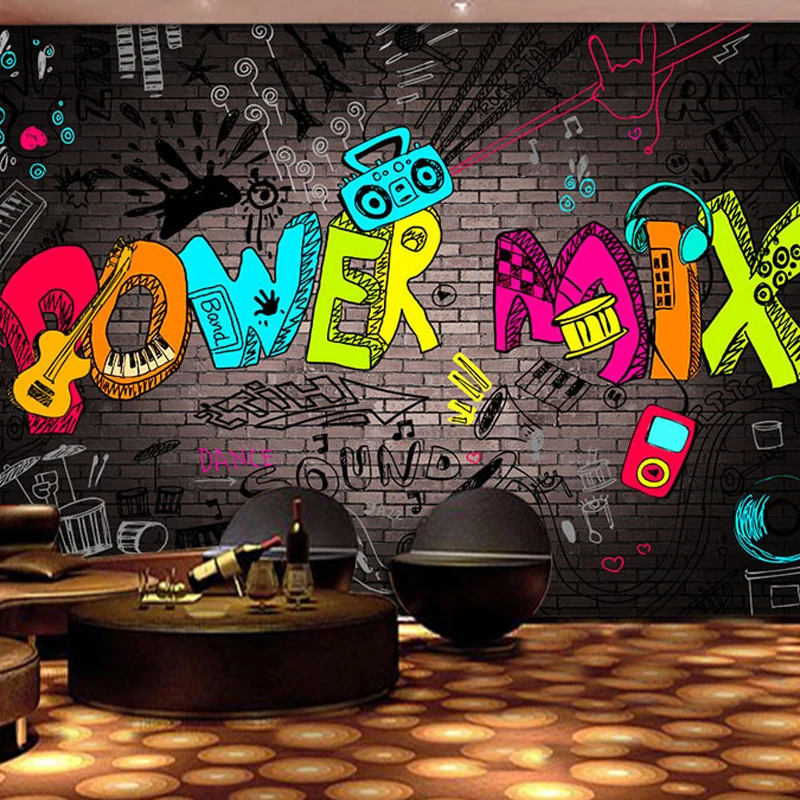Grand papier peint mural graffiti pour salon de coiffure, art mural décoratif multicolore Clearhalo