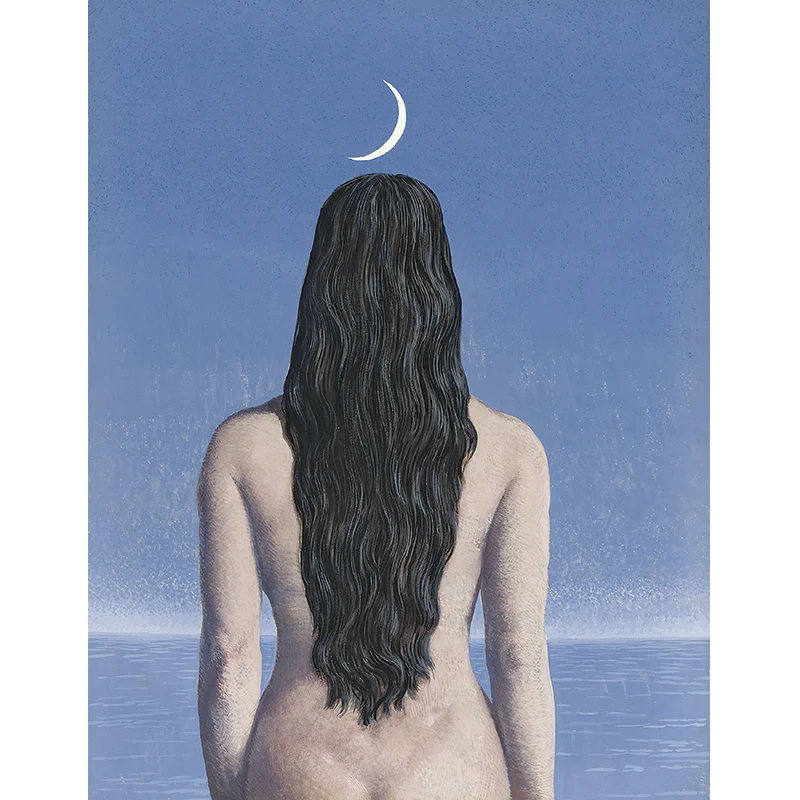 Grand papier peint mural surréaliste en bleu-blanc René Magritte la robe du soir, imprimé personnalisé Clearhalo