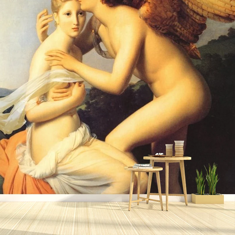 Grande peinture à l'huile murale pour décoration de chambre à coucher, papier peint mural classique en marron, sur mesure...