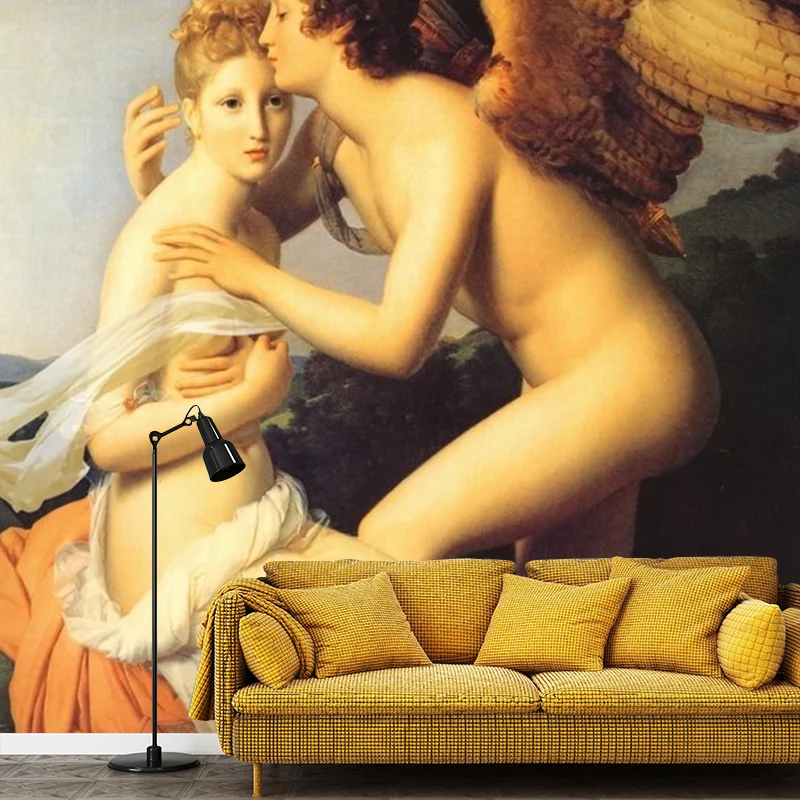 Grande peinture à l'huile murale pour décoration de chambre à coucher, papier peint mural classique en marron, sur mesure...