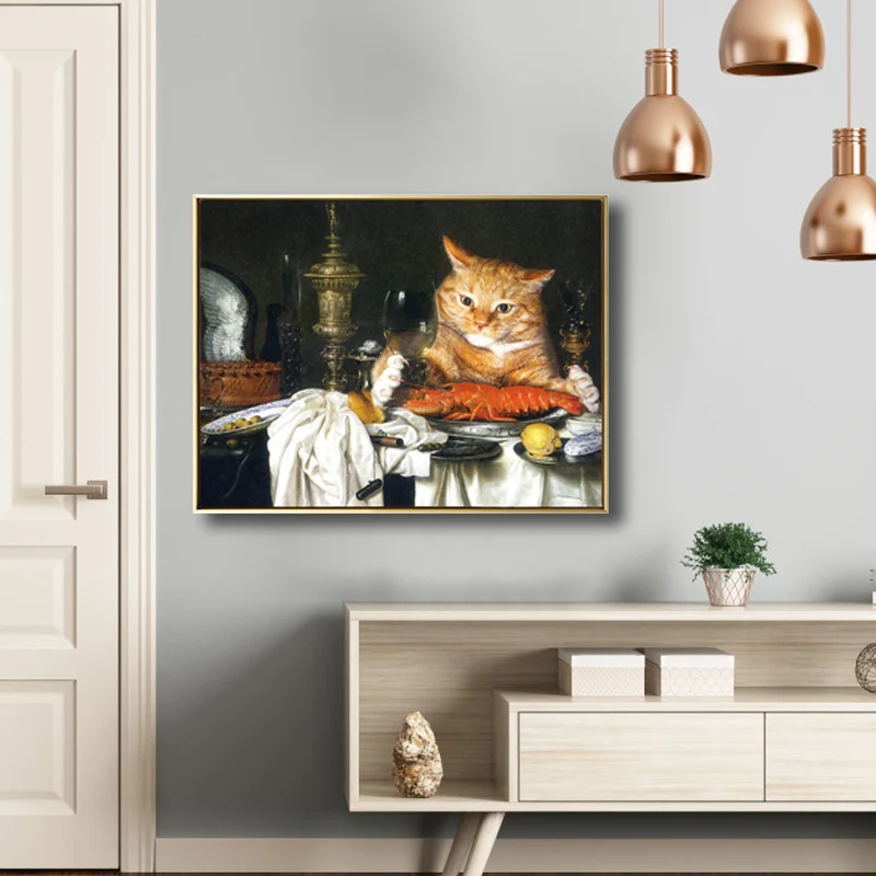 Illustration de chat potelé, impression d'art mural, couleur douce, décoration murale moderne pour salle à manger Clearhalo
