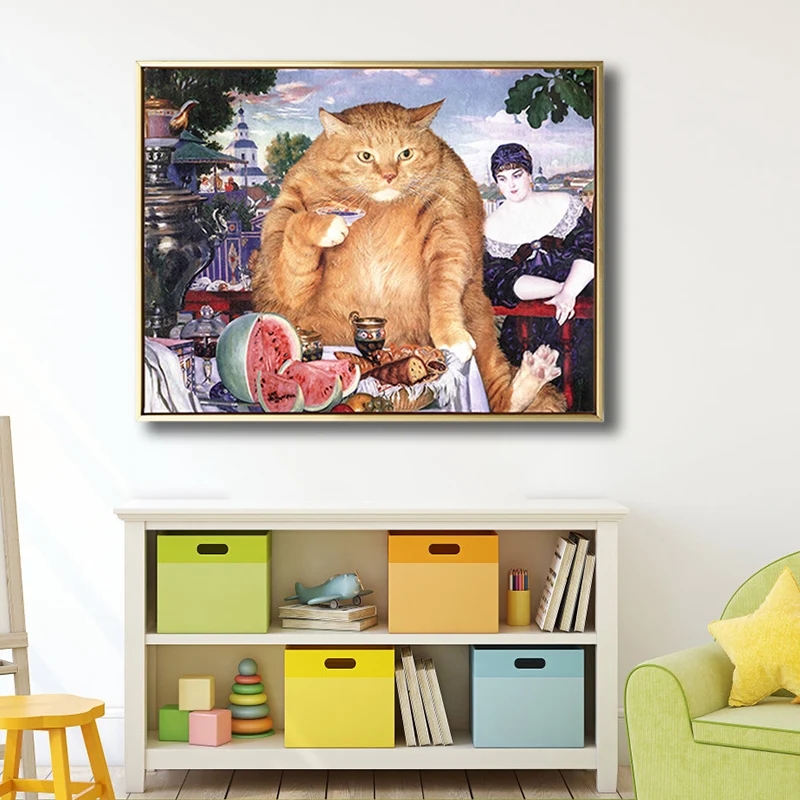 Illustration de chat potelé, impression d'art mural, couleur douce, décoration murale moderne pour salle à manger Clearhalo