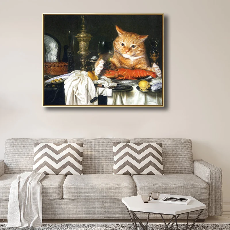 Illustration de chat potelé, impression d'art mural, couleur douce, décoration murale moderne pour salle à manger Clearhalo