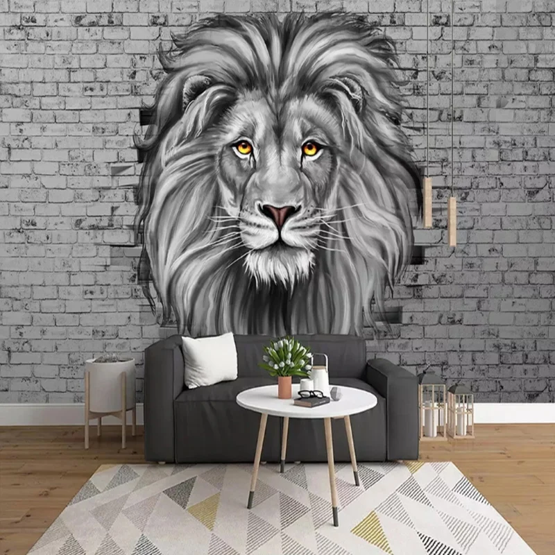 Illustration géante Lion Mural pour décoration de parc à thème en gris, taille personnalisée disponible Clearhalo