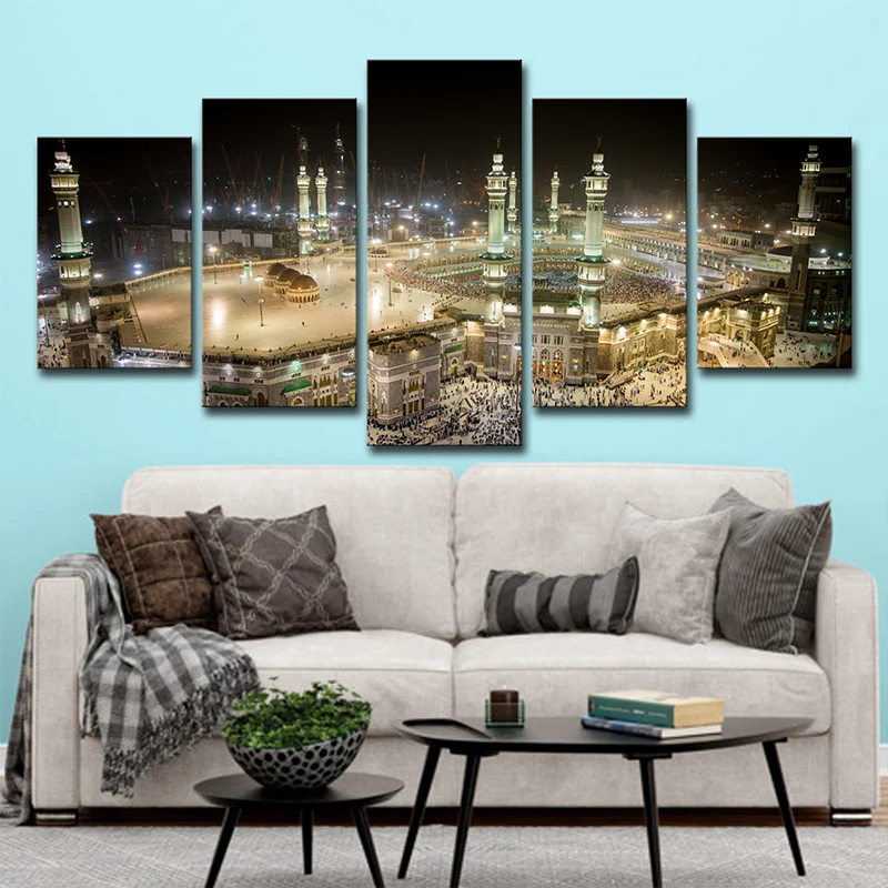 Impression d'art multi-pièces avec vue sur la mosquée de nuit, décoration murale sur toile de style moderne en marron Clea...