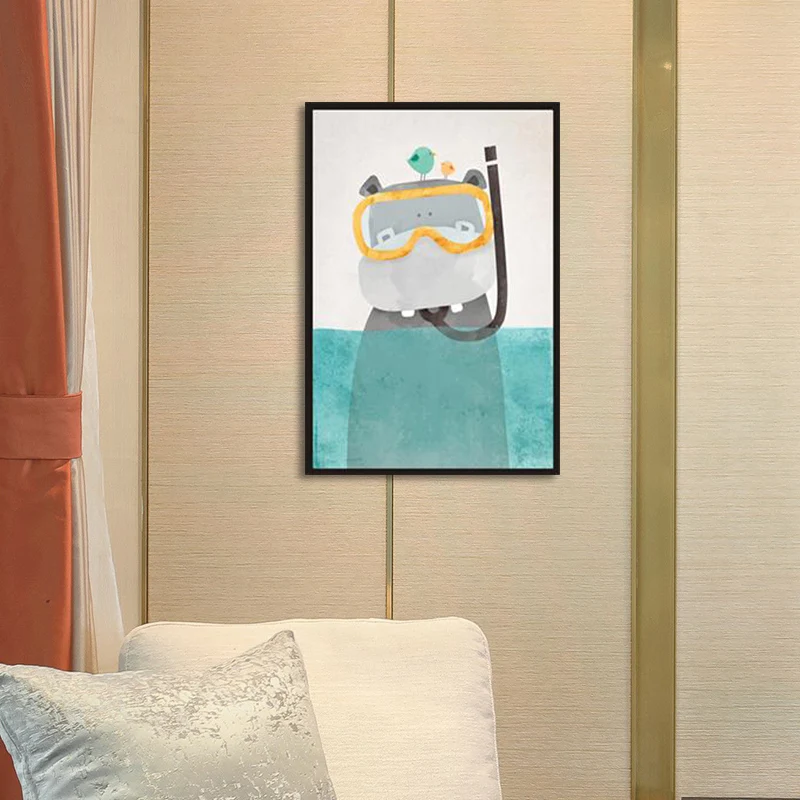 Impression sur toile d'animal avec eau montante, décoration murale texturée pour chambre d'enfant Clearhalo
