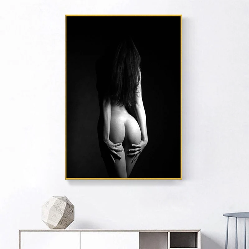 Impression sur toile dos sexy de femme pour chambre à coucher, photographie murale en noir Clearhalo