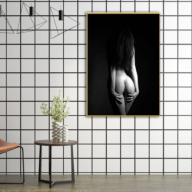 Impression sur toile dos sexy de femme pour chambre à coucher, photographie murale en noir Clearhalo