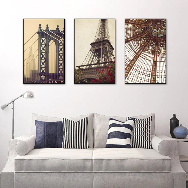 Impression sur toile de monuments d'inspiration mondiale, ensemble d'art mural d'architecture marron pour chambre à couche...