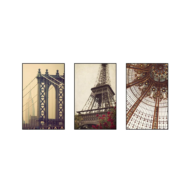 Impression sur toile de monuments d'inspiration mondiale, ensemble d'art mural d'architecture marron pour chambre à couche...