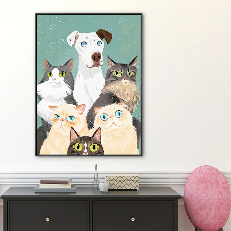 Joli dessin d'animal de compagnie, art mural pour chambre d'enfant, toile imprimée d'animaux de couleur pastel Clearhalo