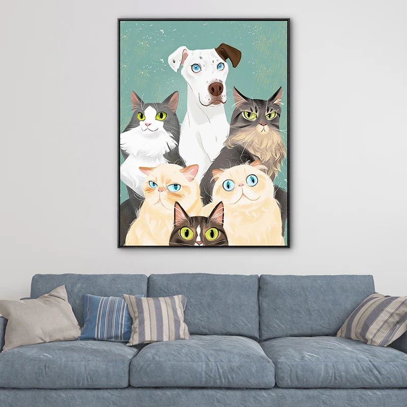 Joli dessin d'animal de compagnie, art mural pour chambre d'enfant, toile imprimée d'animaux de couleur pastel Clearhalo