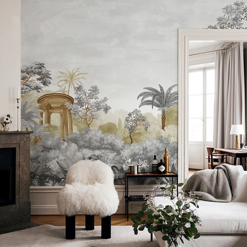Jungle Wall Art en gris doux, peinture murale contemporaine pour mur d’accent Clearhalo